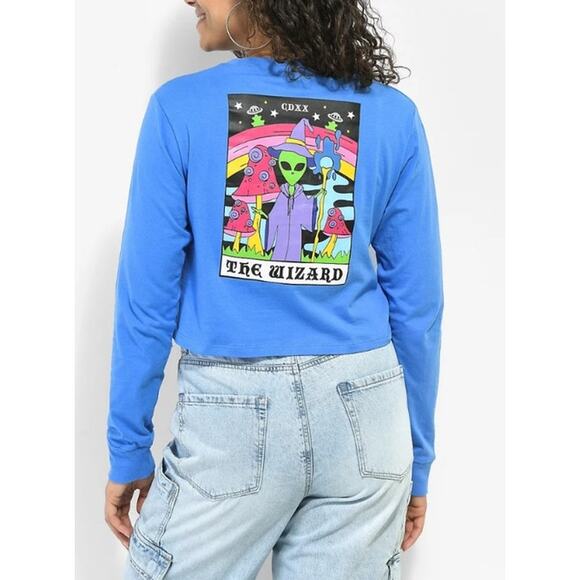 NWT Zumiez A.LAB Dita The Wizard Blue Crop Long Sleeve T-Shirt Size M - Picture 1 of 8